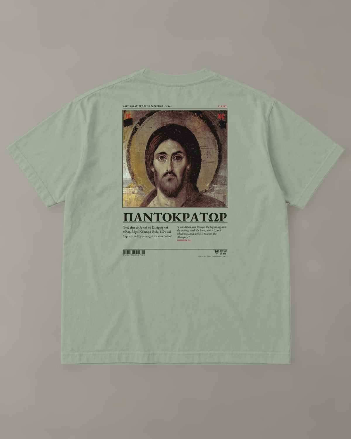 Pantokrator "Sinai" Tee in Faded Eucalyptus (back) – Orthodox Christian t-shirt by The Sons of Man