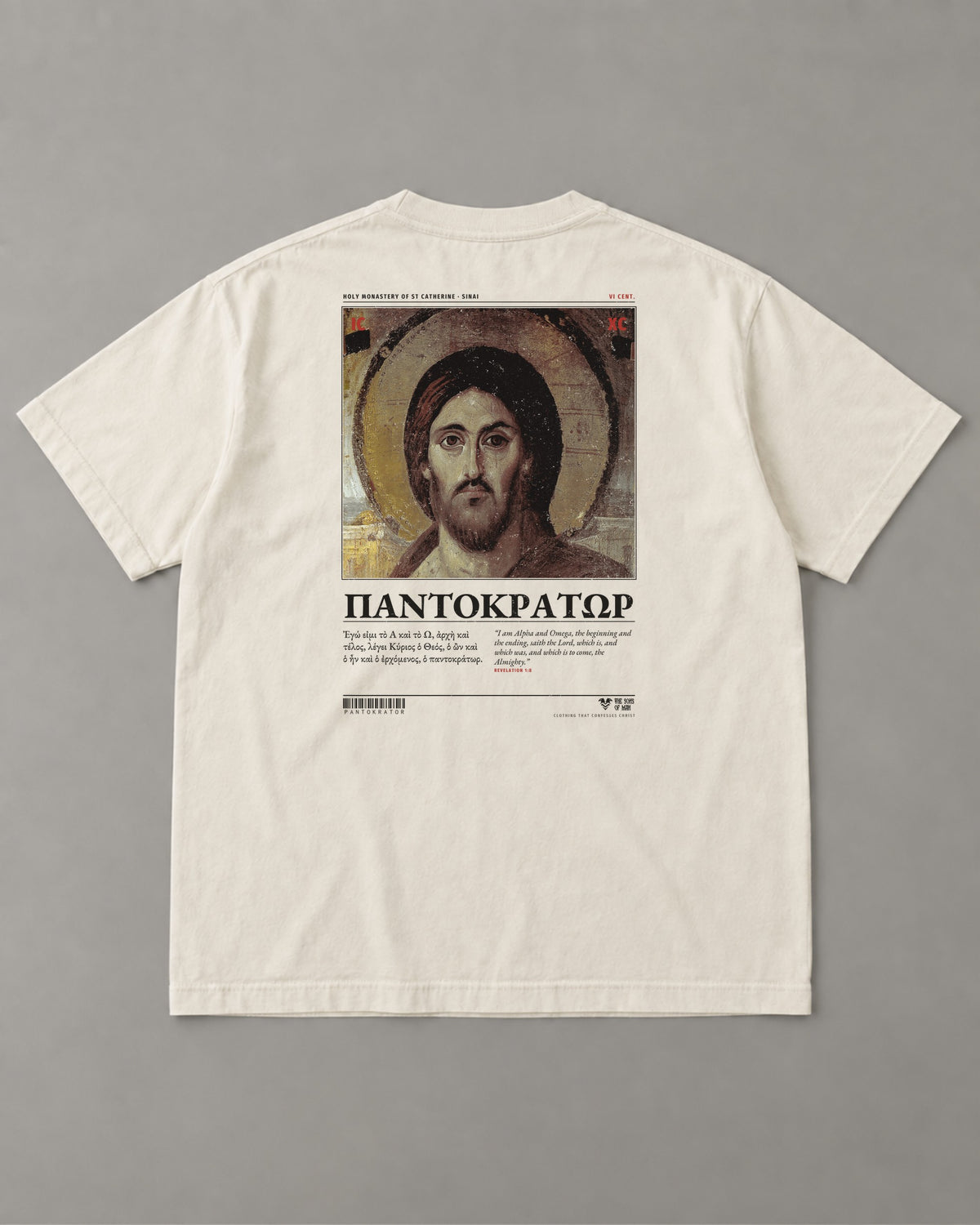 Pantokrator "Sinai" Tee in Faded Bone (back) – Orthodox Christian t-shirt by The Sons of Man