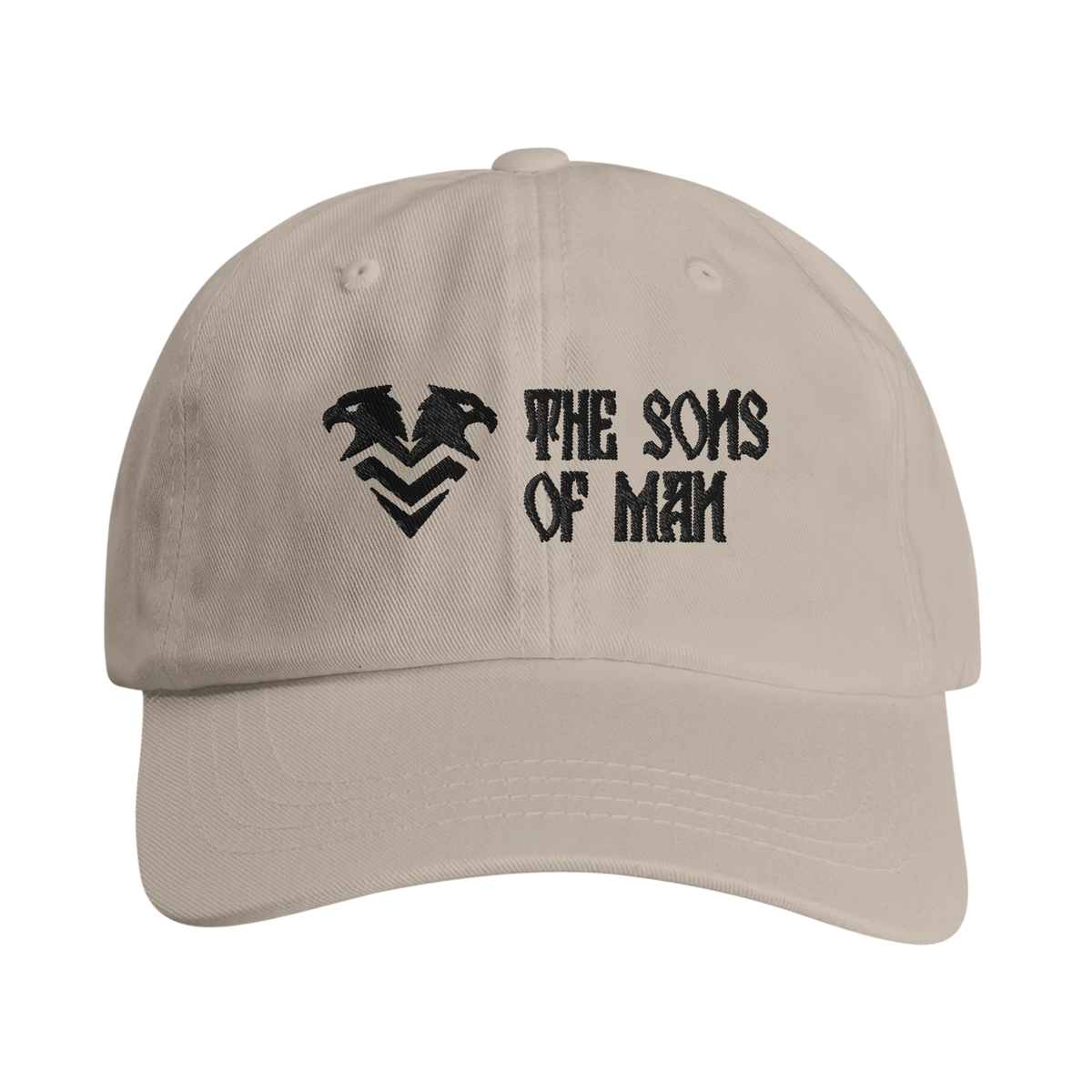 Twin Eagle Crest Dad Hat in stone – tonal double-headed eagle over The Sons of Man chevron, embroidered