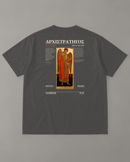 Archistrategos "Michael" Tee in Faded Black (back) – Orthodox Christian t-shirt by The Sons of Man