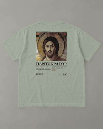 Pantokrator "Sinai" Tee in Faded Eucalyptus (back) – Orthodox Christian t-shirt by The Sons of Man
