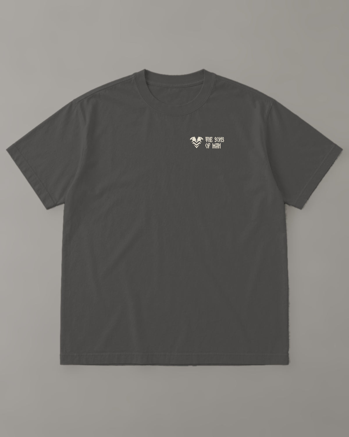Greek Fire "Hygron Pyr" Tee in Faded Black (front) – Orthodox Christian t-shirt by The Sons of Man