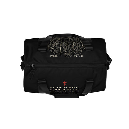 Trisagion Gym Bag in black (top) – Orthodox Christian gym bag by The Sons of Man