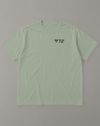 Agion Oros "Holy Mountain" Tee in Faded Eucalyptus (front) – Orthodox Christian t-shirt by The Sons of Man