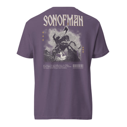 Son of Man Rider Tee in Faded Grape (back) – Orthodox Christian t-shirt by The Sons of Man